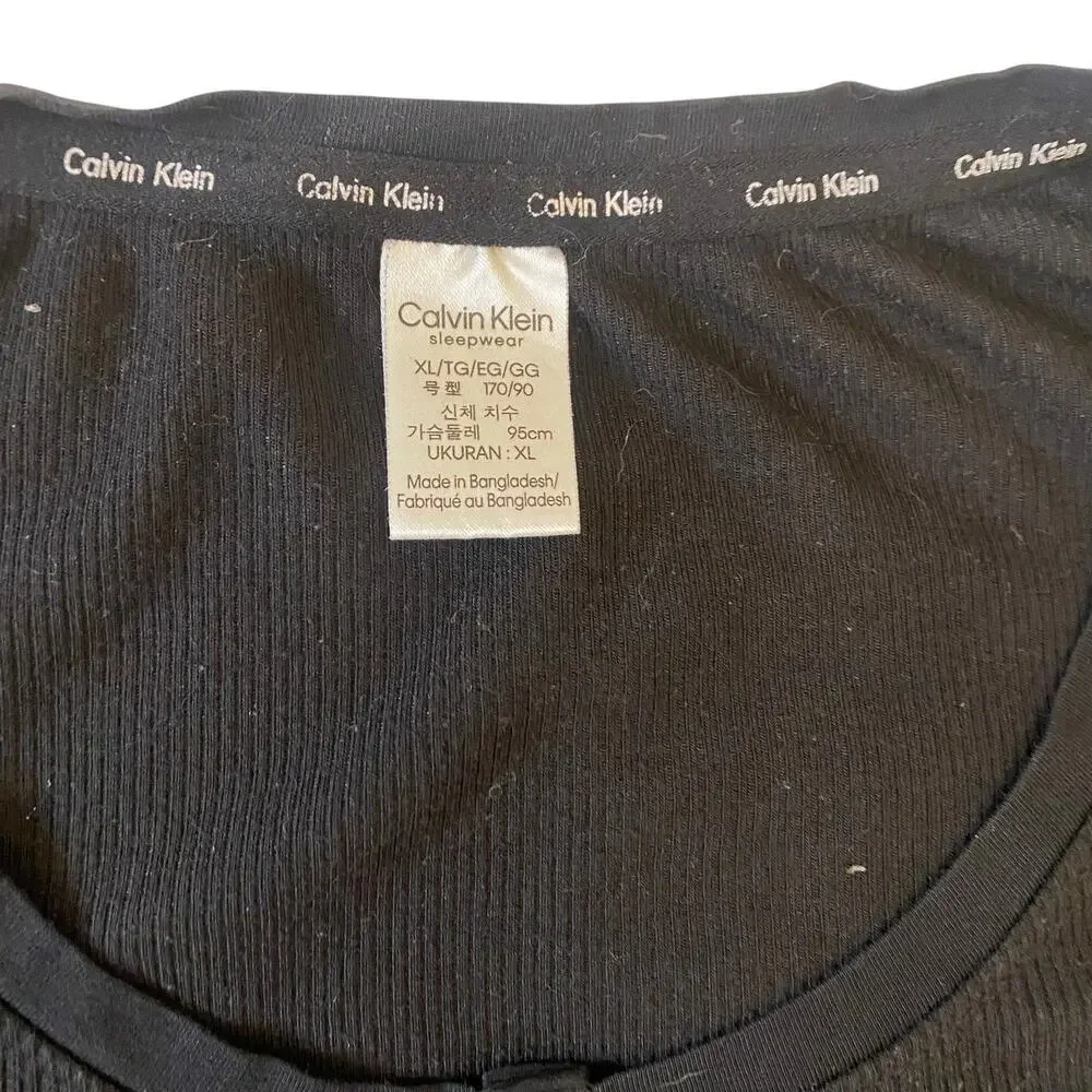 Women's CALVIN KLEIN Sleep XL Henley Shirt Long Sleeve Waffle Knit 3 Buttons
